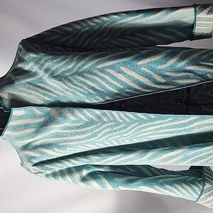 Reversible Aqua & Winter White Tapestry Open Jacket Oversized Medium